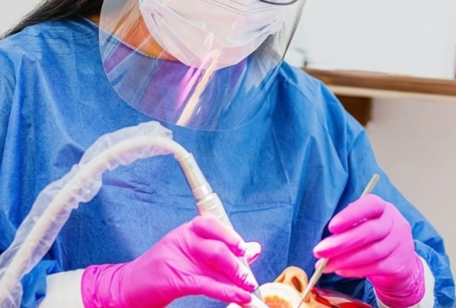 Dentist examining a patient's mouth